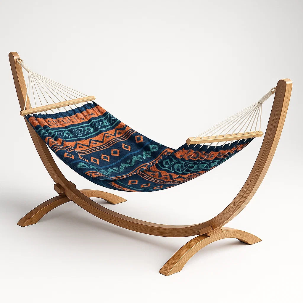 Amaca con Supporto in Legno e Motivo Geometrico in Cotone