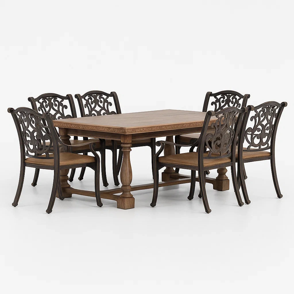 Set da Pranzo in Legno e Metallo con 6 Sedie