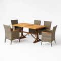 Set Tavolo da Pranzo in Legno e Sedie in Rattan Sintetico