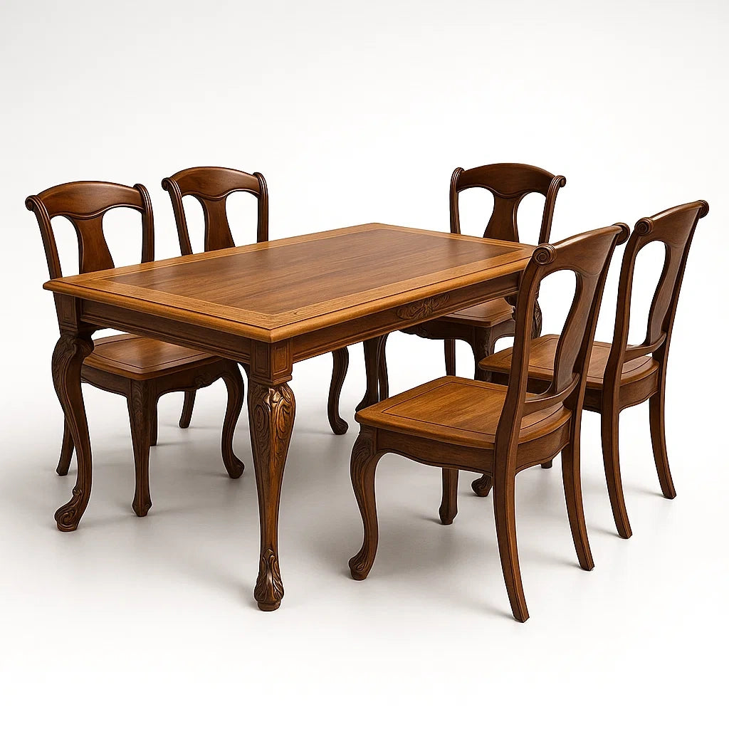 Set tavolo e 4 sedie in legno marrone