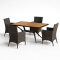 Set Tavolo da Pranzo in Acciaio e Rattan Sintetico con Piano in Bambù