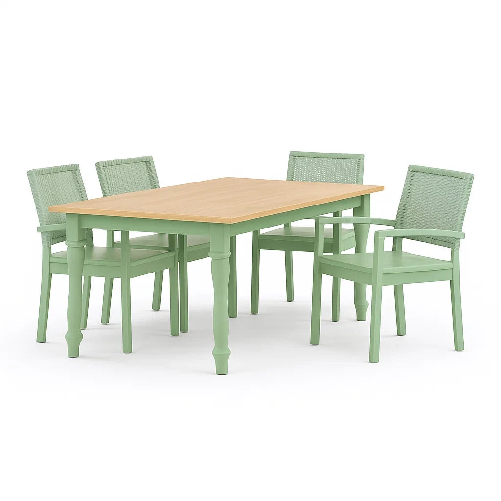 Set Tavolo da Pranzo in Legno e Sedie Verdi