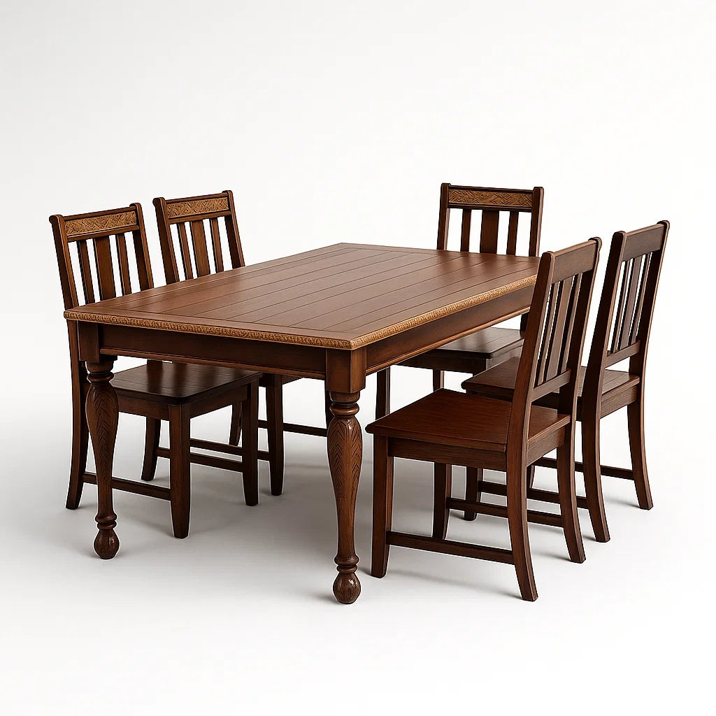 Set Tavolo e 4 Sedie in Legno Massello Marrone
