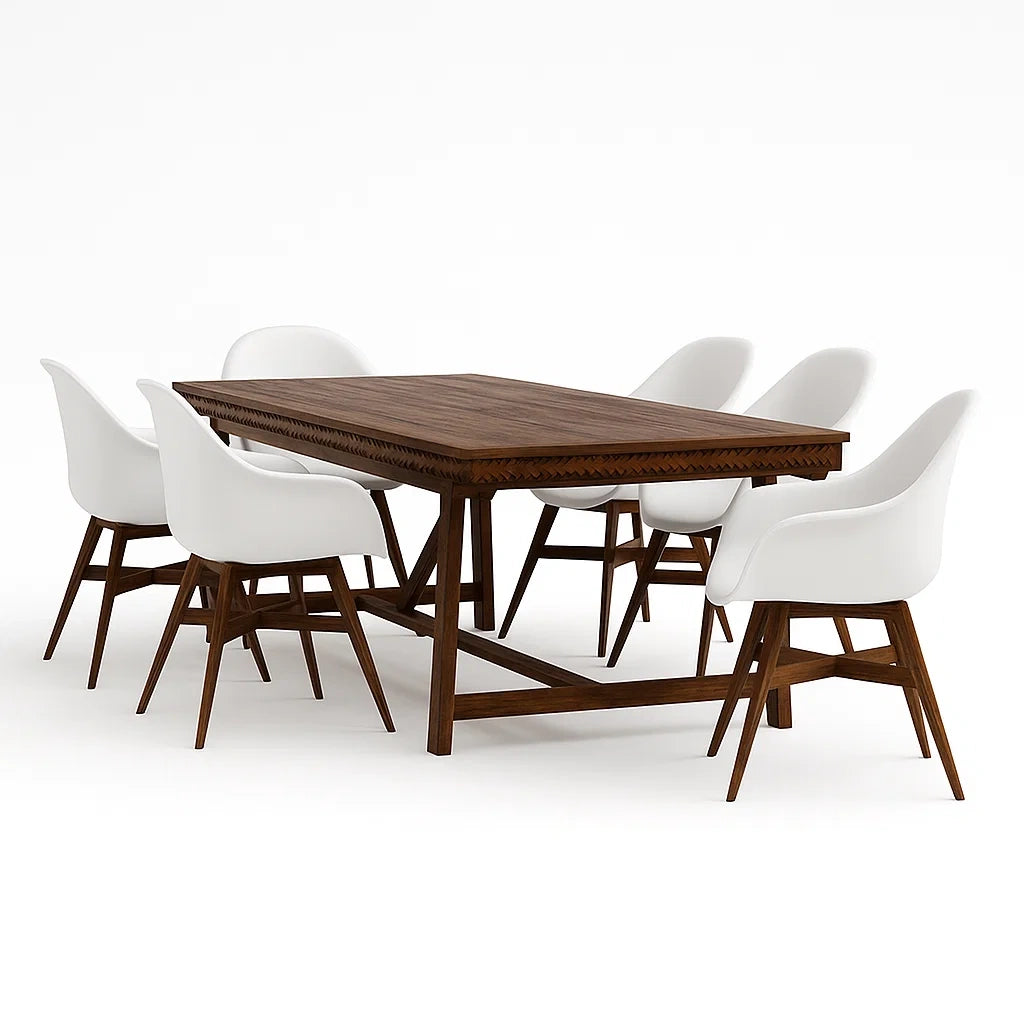 Set Tavolo Rettangolare in Legno con 6 Sedie Bianche