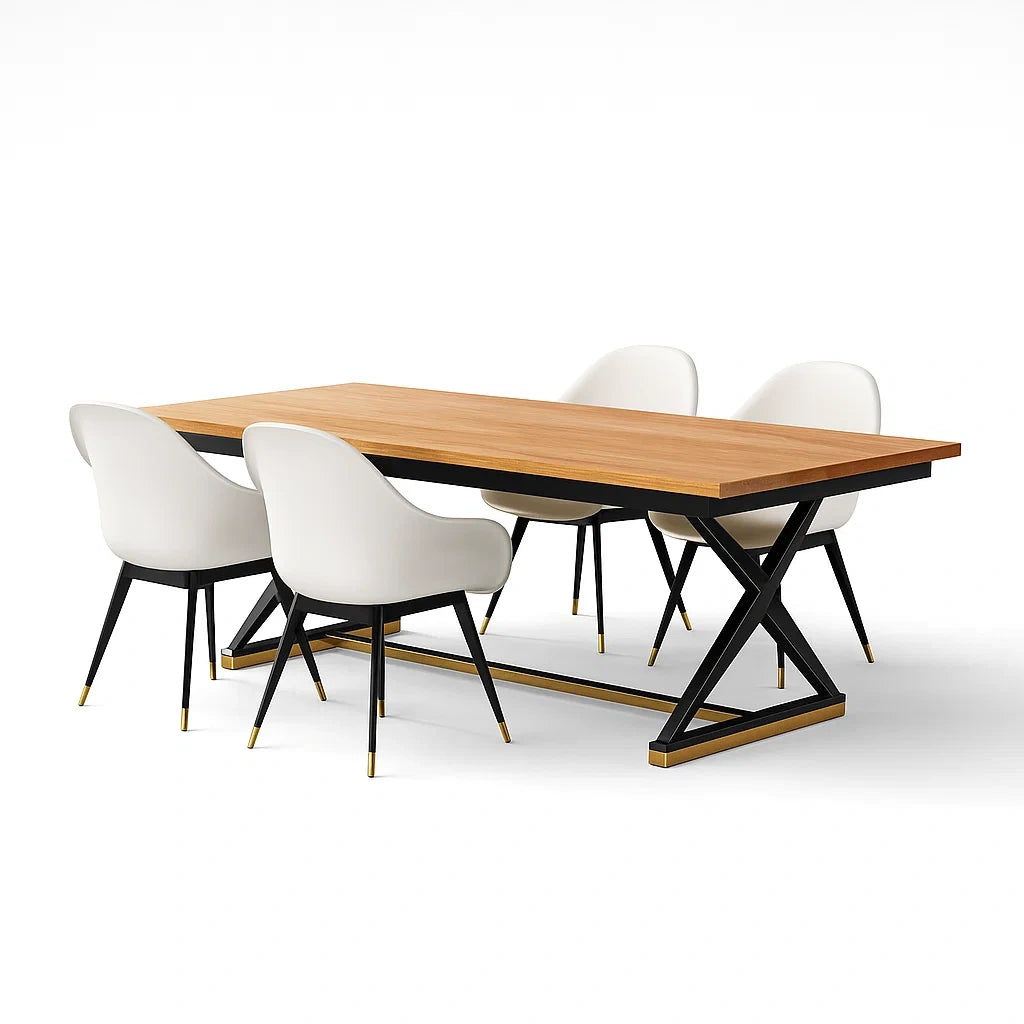 Set Tavolo da Pranzo in Legno e Metallo con 4 Sedie in PU