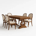 Set Tavolo da Pranzo in Legno con 5 Sedie Imbottite, Marrone e Beige