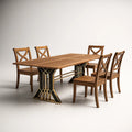 Set da Pranzo in Legno e Metallo con Tavolo Rettangolare e 4 Sedie