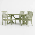 Set sala da pranzo in legno verniciato verde con tavolo e 4 sedie