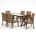 Set da Pranzo con Tavolo in Vetro Temperato e Sedie in Rattan e Metallo