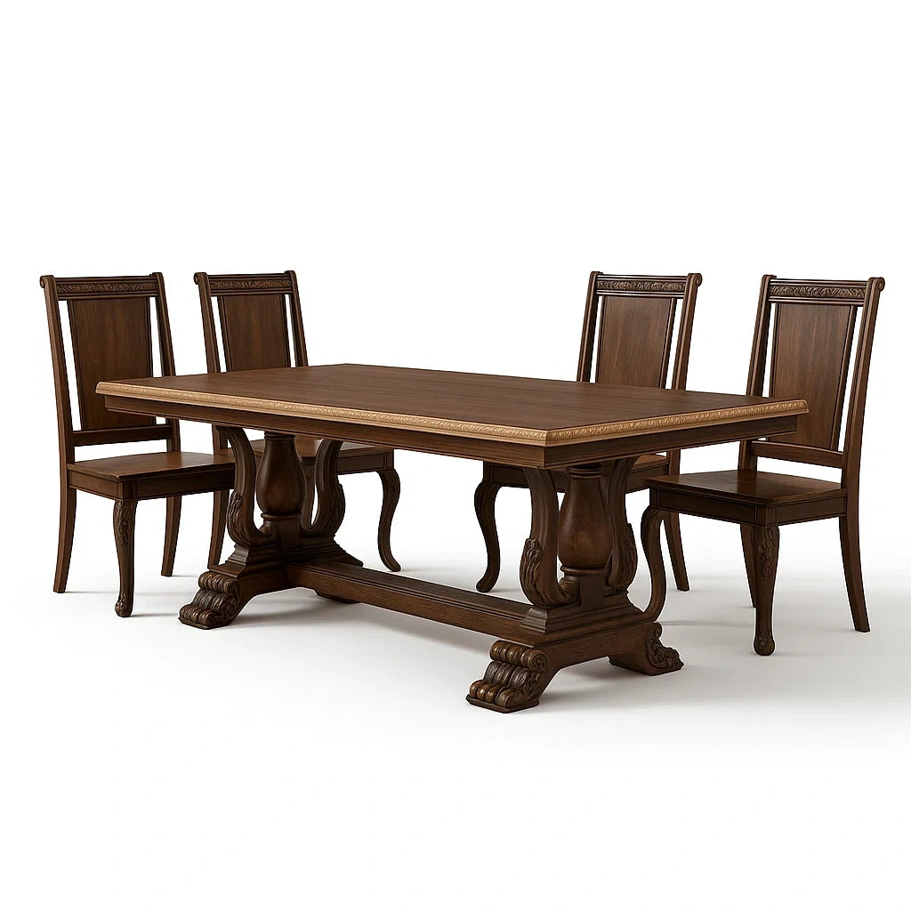 Set Tavolo da Pranzo in Legno di Quercia con 4 Sedie