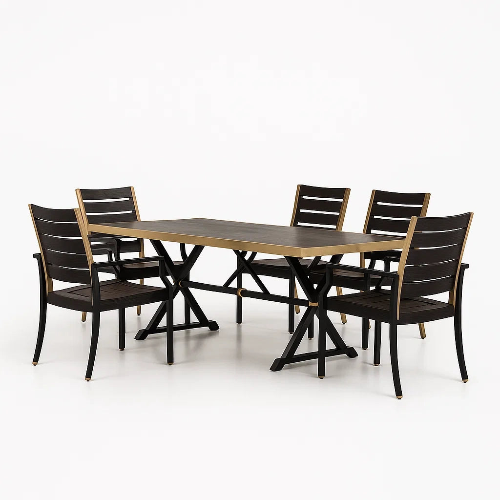 Set Tavolo da Pranzo in Alluminio e Composito con 4 Sedie