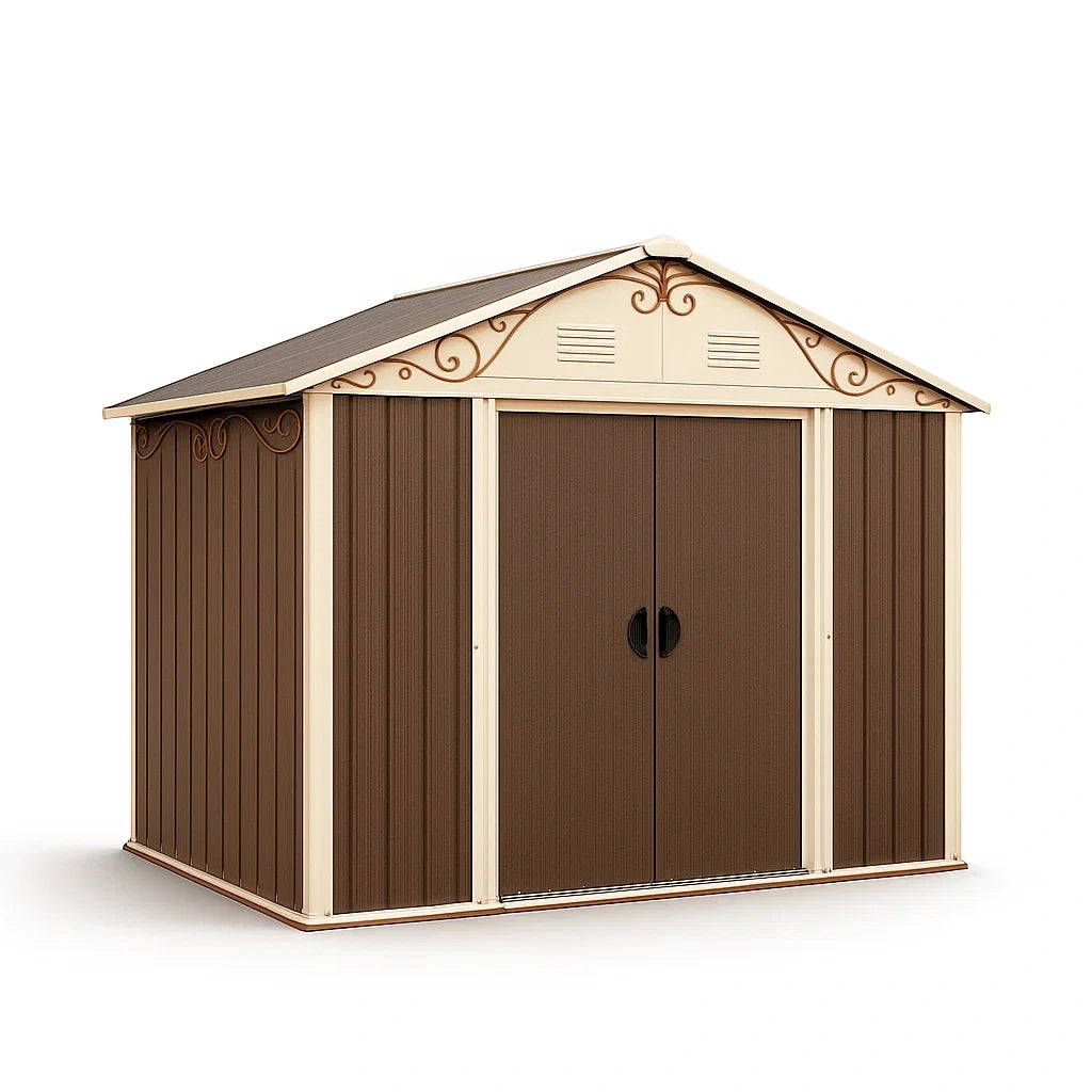 Capanno da Giardino in Acciaio con Doppia Porta Scorrevole Marrone e Beige