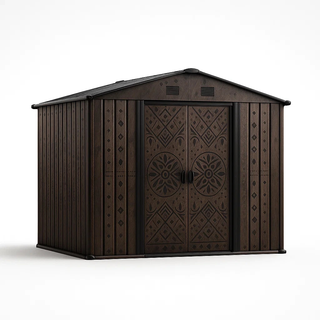 Capanno da Giardino in Resina Marrone con Dettagli Decorativi