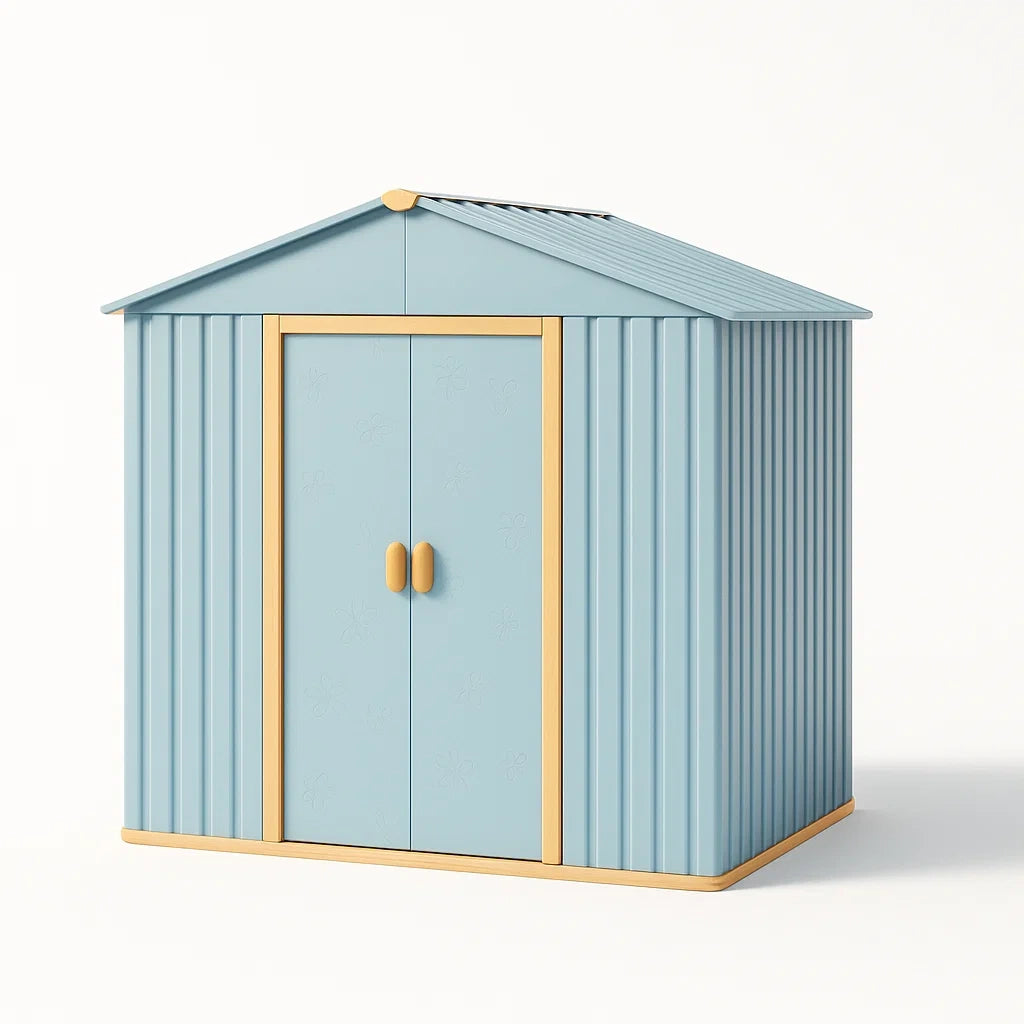 Capanno da Giardino in Metallo di Colore Blu e Giallo