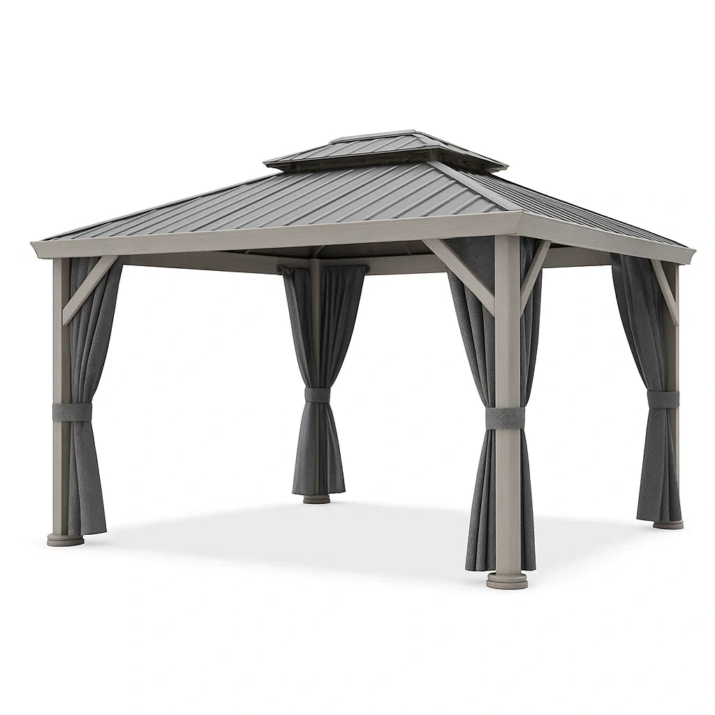 Gazebo da Giardino in Metallo e Tessuto Grigio 300x300 cm