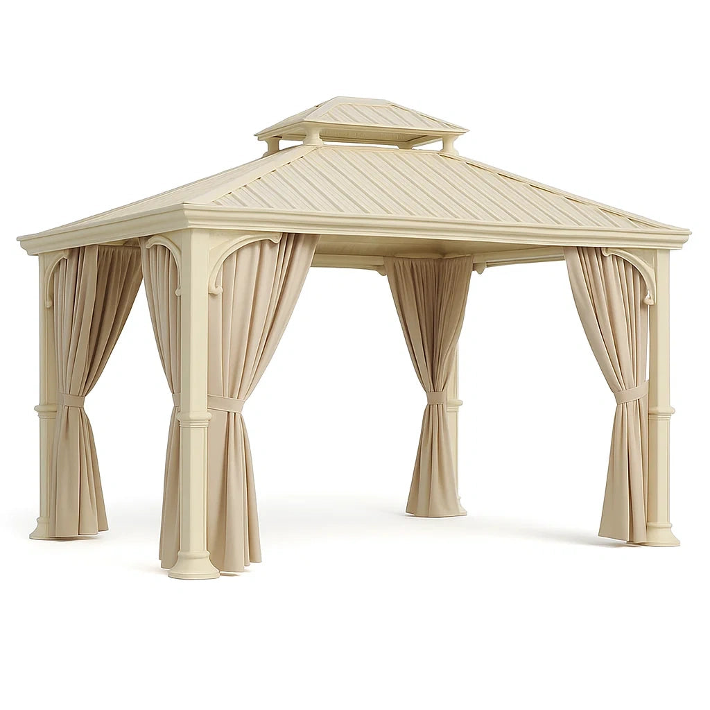 Gazebo da Giardino in Alluminio con Tende in Poliestere