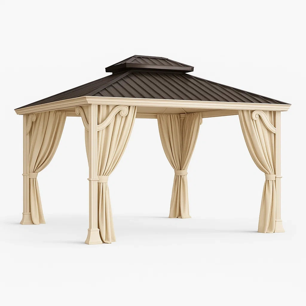 Gazebo da Giardino in Alluminio con Tetto in Acciaio e Tende in Poliestere