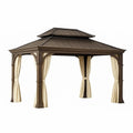 Gazebo da Esterno in Metallo con Tetto in Policarbonato e Tende in Poliestere