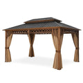 Gazebo in Alluminio con Tetto in Acciaio e Tende in Tela Poliestere Beige