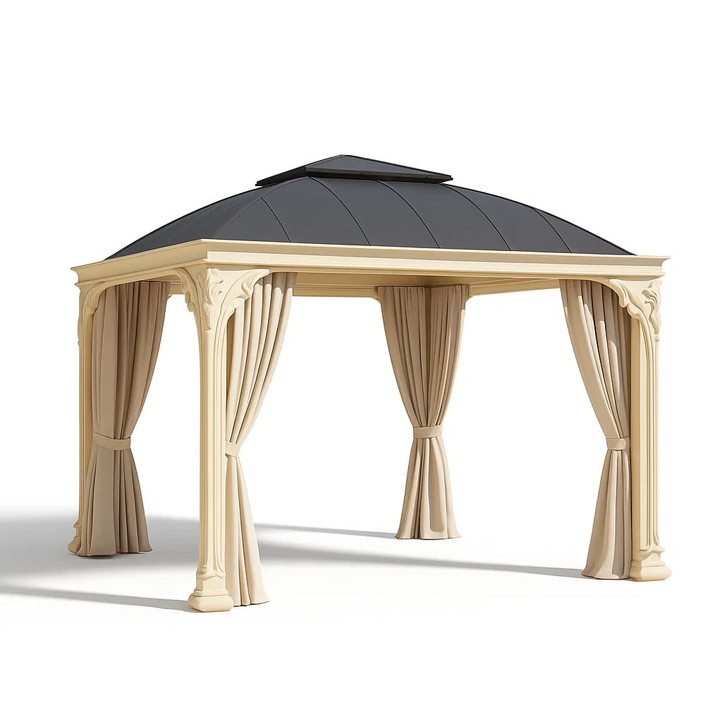 Gazebo da Giardino in Alluminio con Tetto in Acciaio e Tende in Tessuto