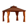 Gazebo in Alluminio con Tetto in Acciaio e Tende in Poliestere, Marrone, Dimensioni 4x3 m