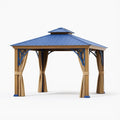 Gazebo da Giardino in Metallo Blu con Struttura in Legno 3x3m