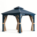Gazebo da Giardino in Alluminio con Tende in Poliestere Blu/Beige 300x300x280 cm