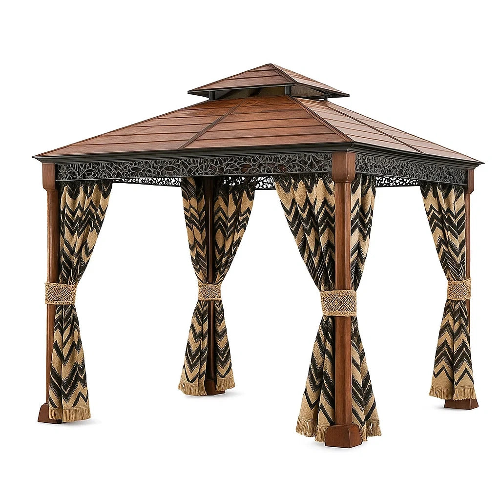 Gazebo da Giardino in Metallo con Tende Chevron