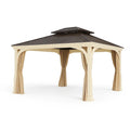 Gazebo da Esterno in Acciaio con Tetto Doppio e Tende Beige