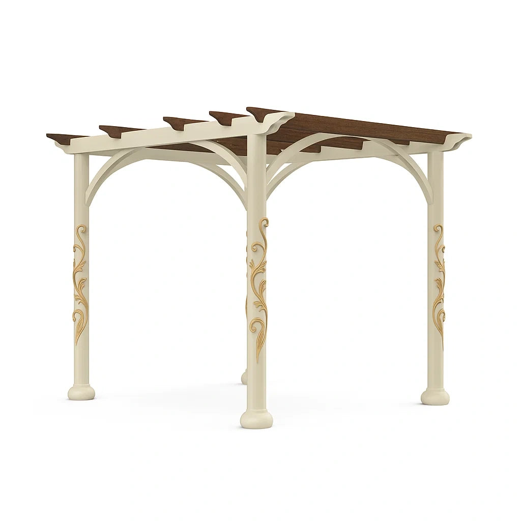 Pergola da giardino in metallo e legno decorato