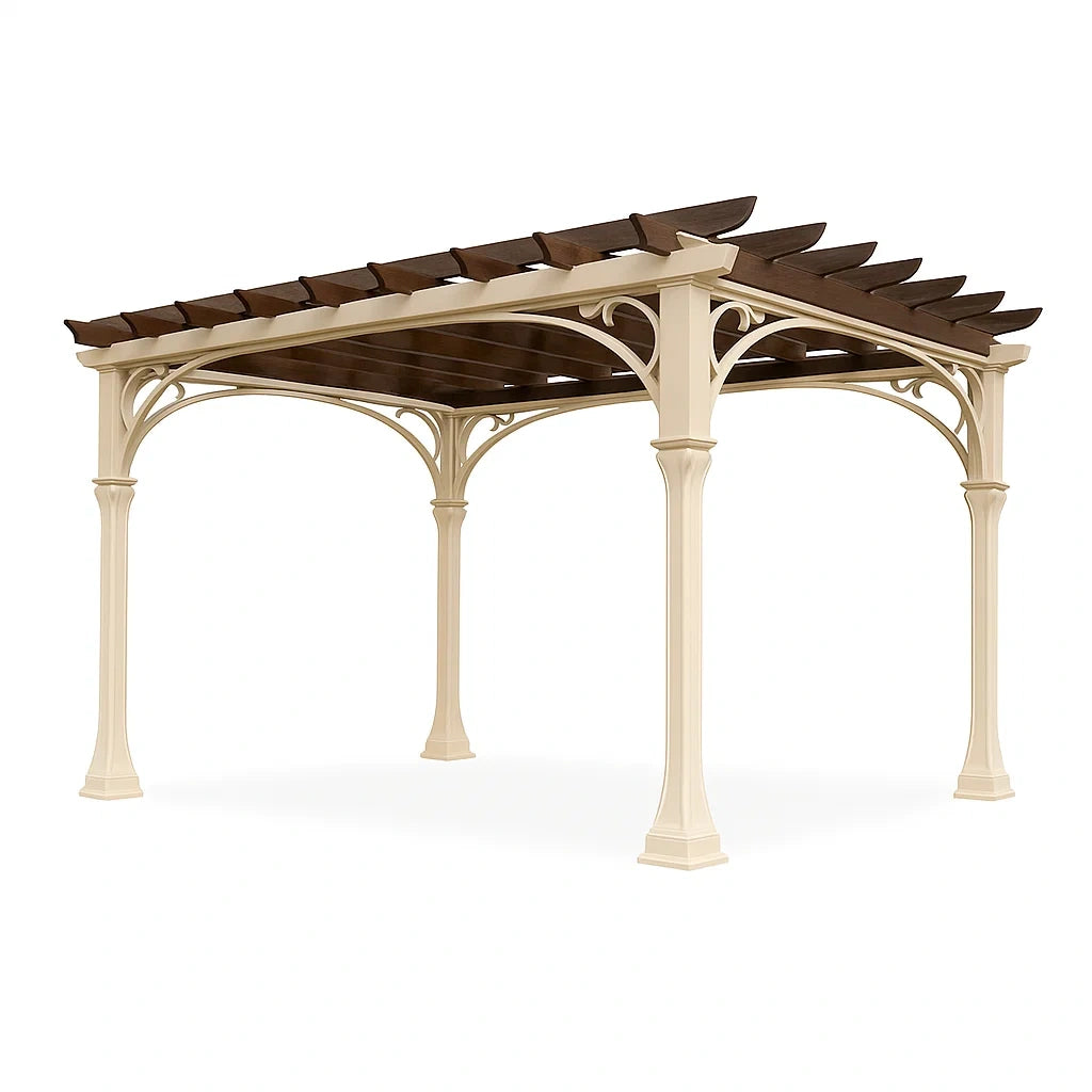 Pergola in Metallo Crema e Legno Marrone 300x400 cm