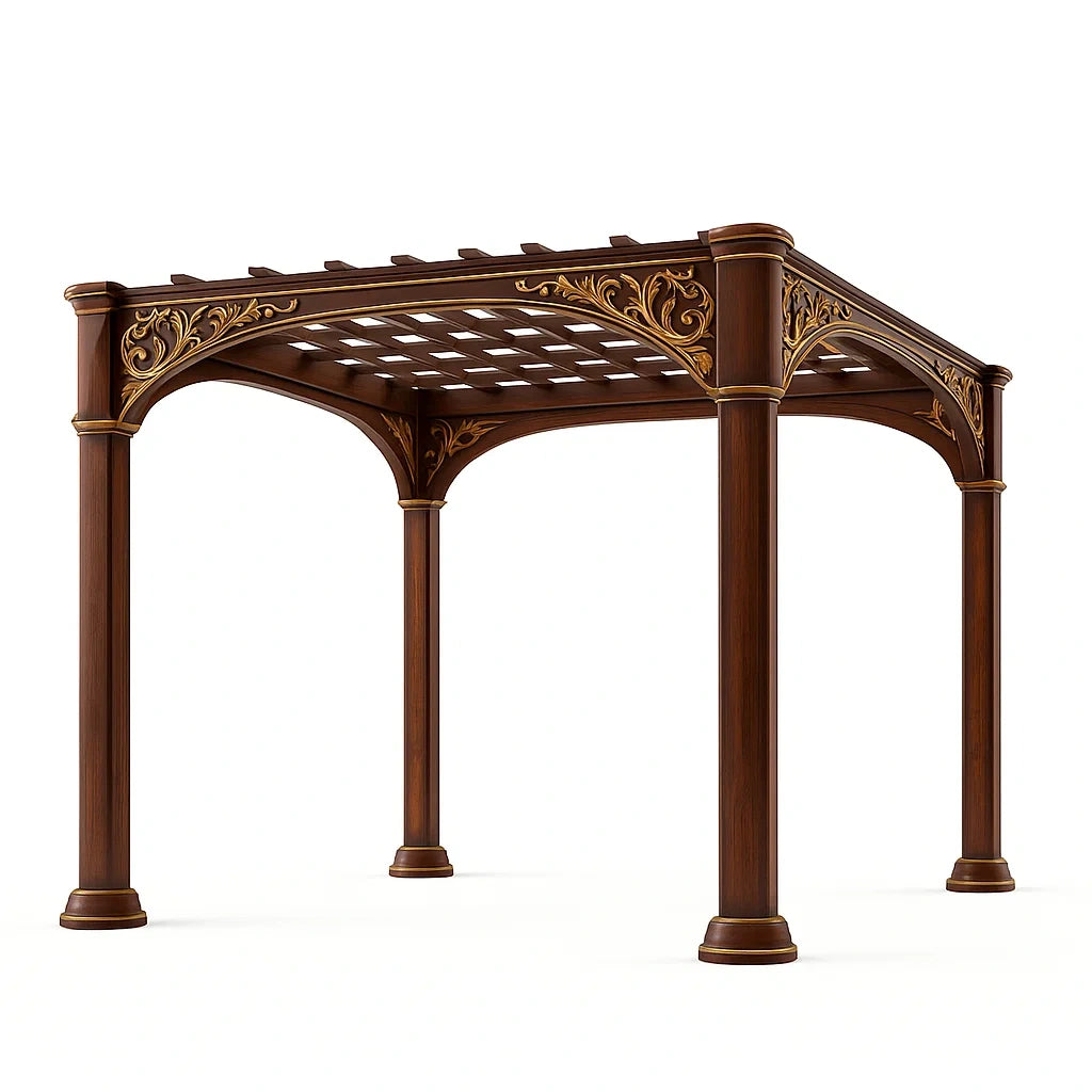 Gazebo in Legno con Decorazioni Dorate per Esterni 300x300x250 cm