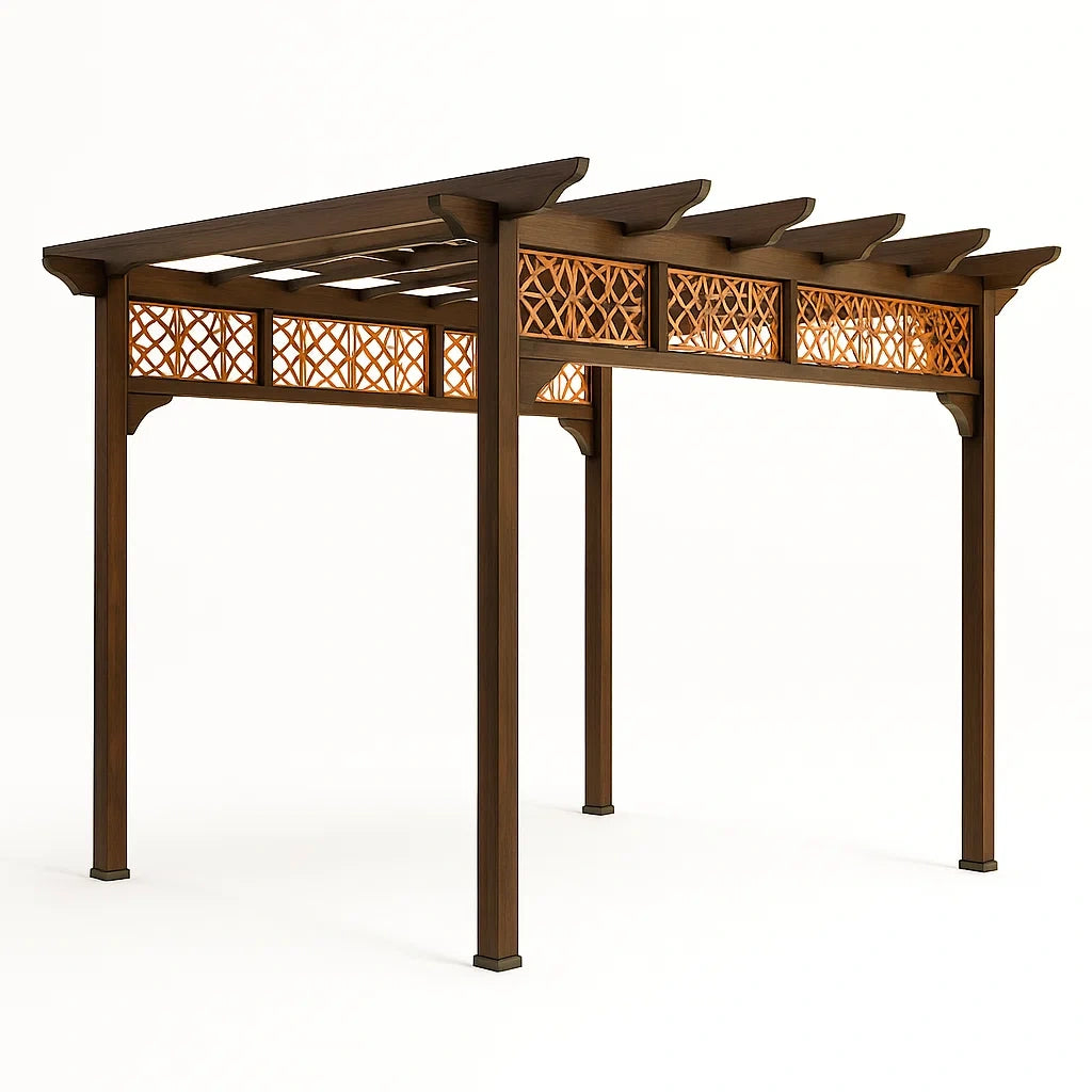 Pergola da Esterno in Legno Massello con Intagli Decorativi