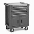 Carrello da Officina in Acciaio Grigio con 5 Cassetti e Armadio