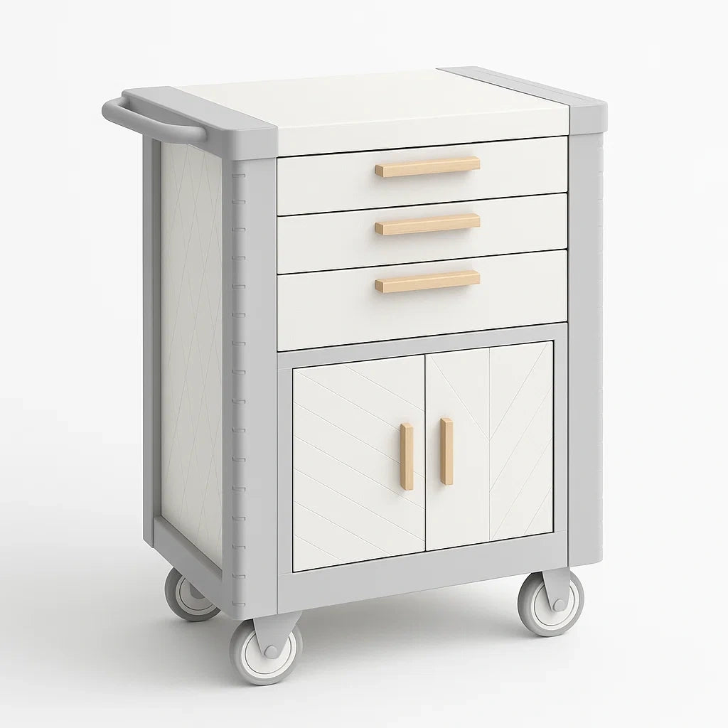 Carrello Portaoggetti in Plastica ABS e Legno di Faggio con Ruote Bianco/Grigio