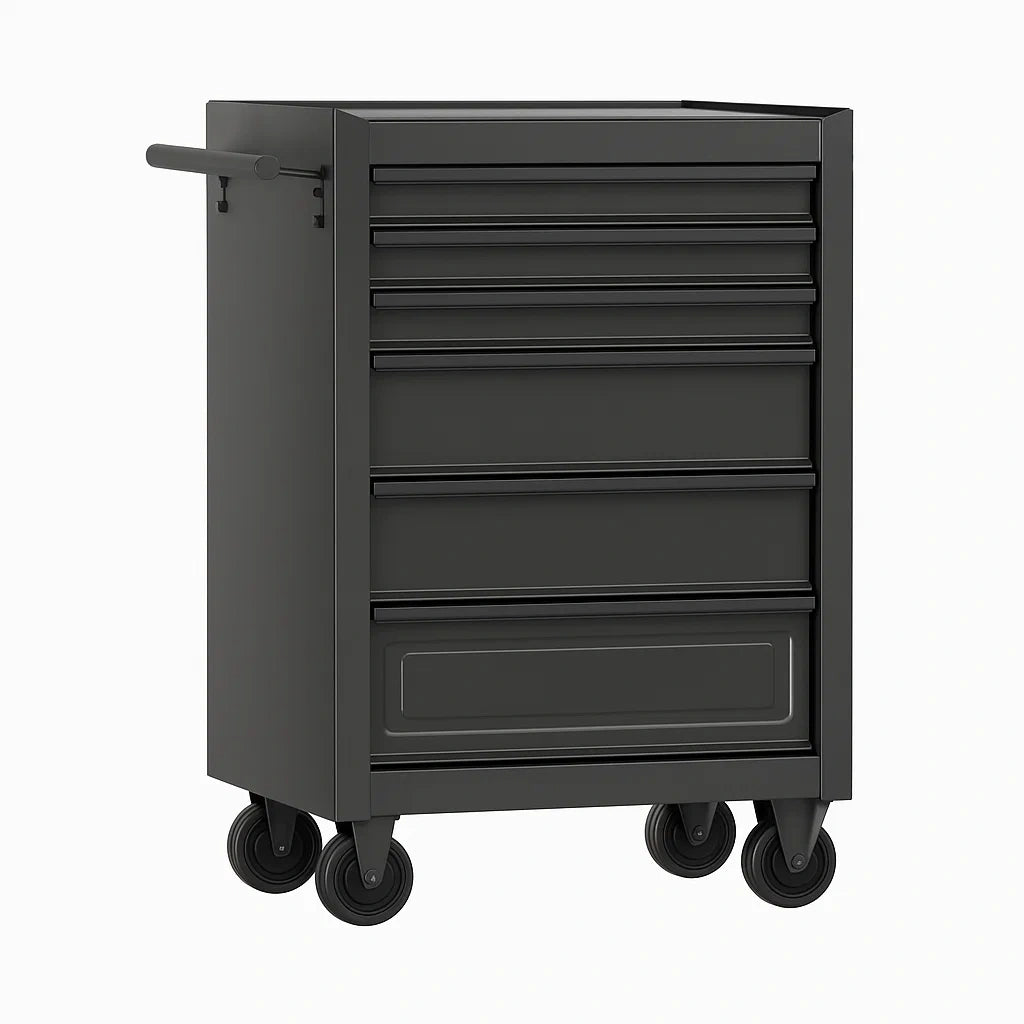 Carrello portautensili in acciaio nero, 6 cassetti con ruote