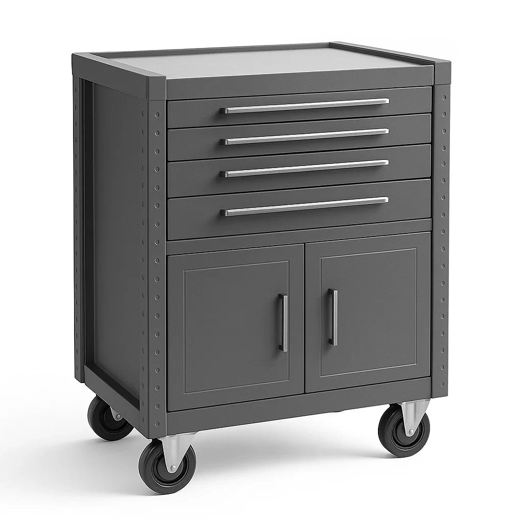 Cassettiera in Metallo Laminato con Ruote e Ante Grigio Scuro