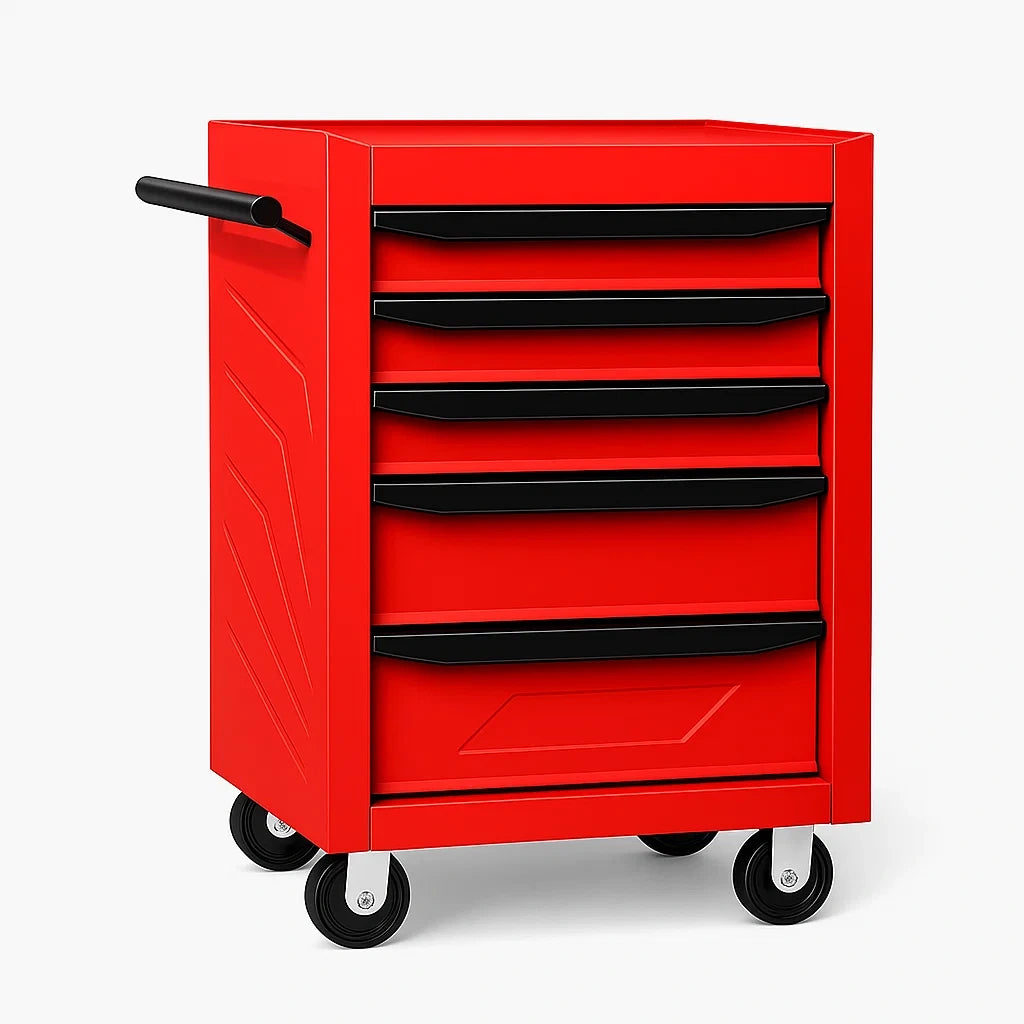Carrello Porta Attrezzi a 5 Cassetti in Metallo Rosso con Ruote