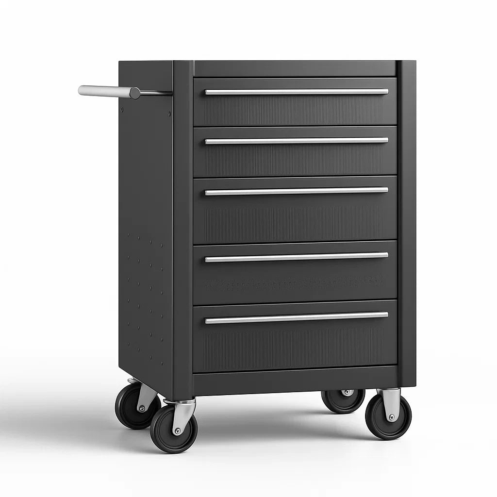 Carrello in Metallo a 5 Cassetti con Ruote Nero