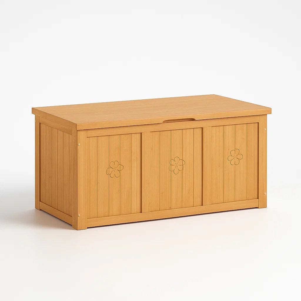 Cassapanca in Legno di Bamboo Inciso 90x40x45 cm