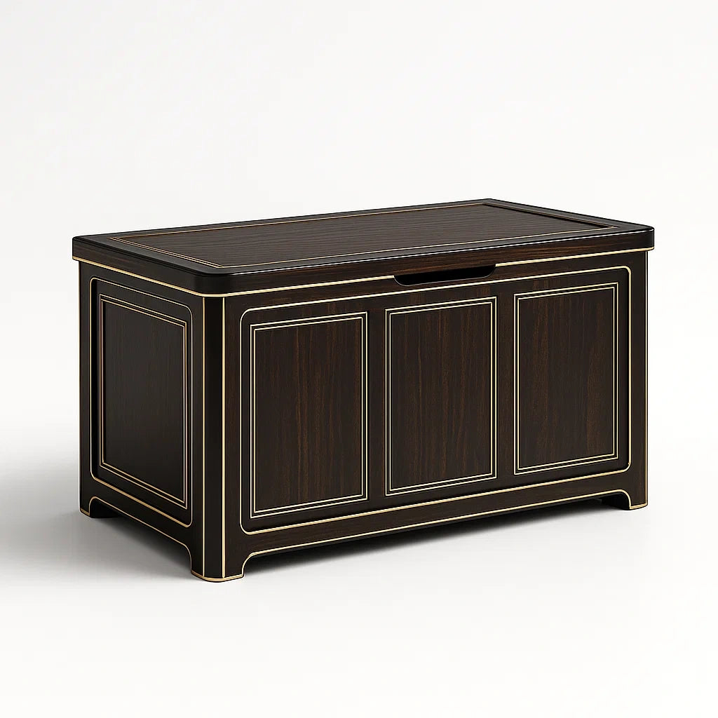 Cassapanca in Legno Massello Marrone con Inserti Decorativi