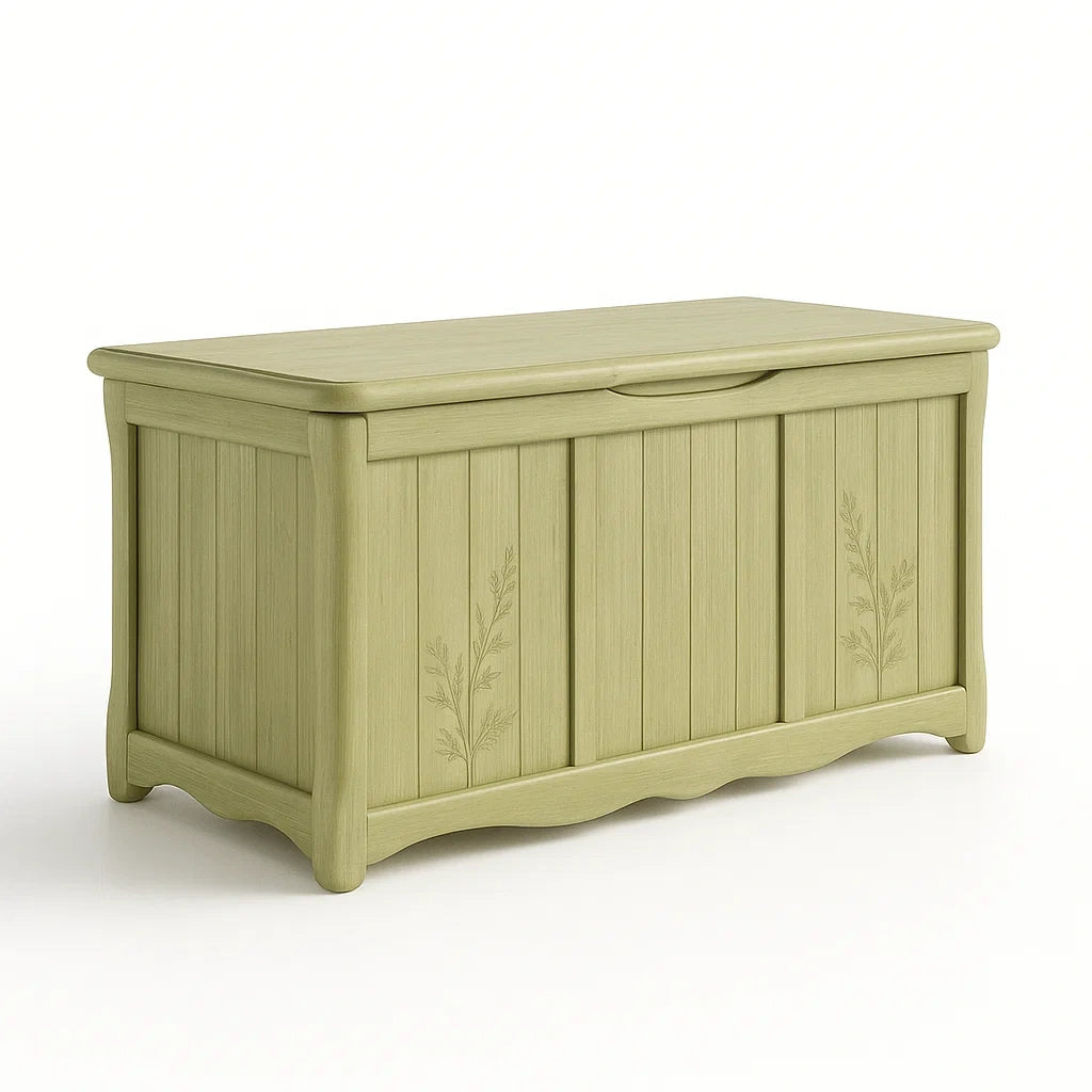 Cassapanca in Legno Verde Intagliato 120x45x55 cm
