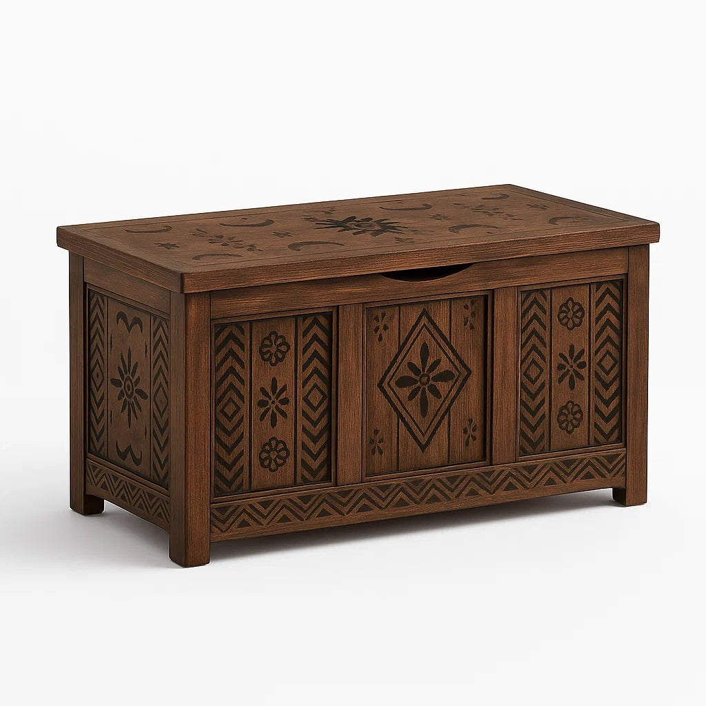 Cassapanca in legno massello scolpito