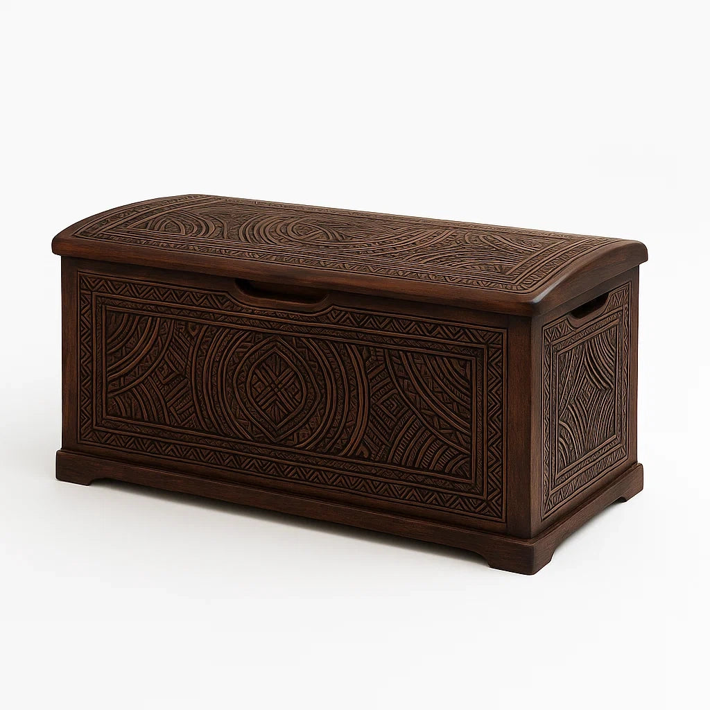 Cassapanca in Legno Massiccio Scolpito Marrone 100x50x45 cm