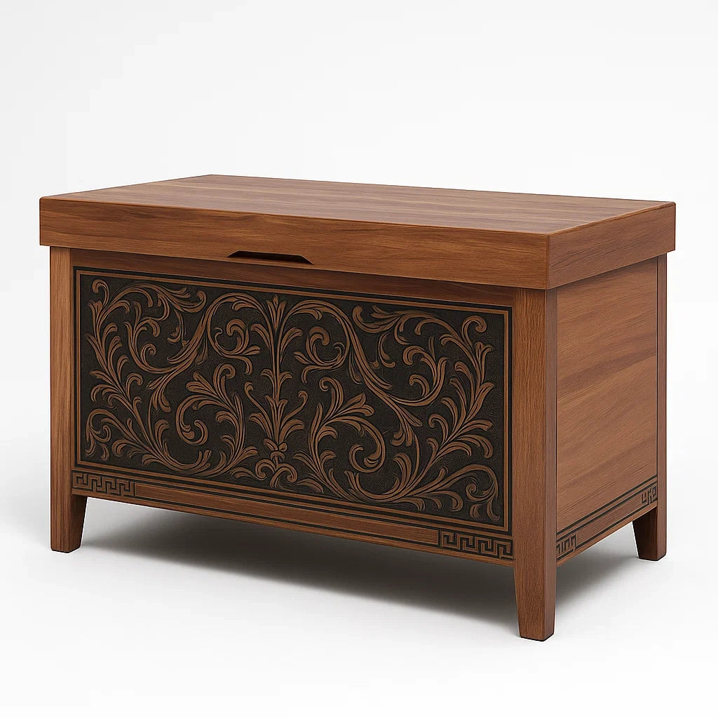 Cassapanca in Legno Intagliato Marrone 80x40x50 cm