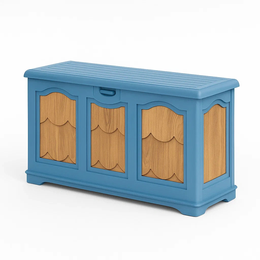 Cassapanca in Plastica e Legno Blu 120 cm