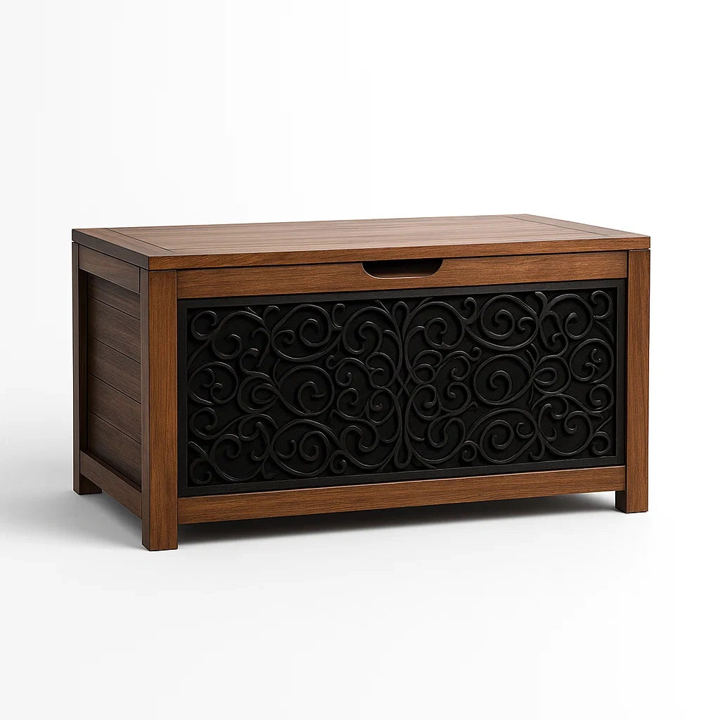 Cassapanca in Legno Massello con Pannello Decorativo Nero