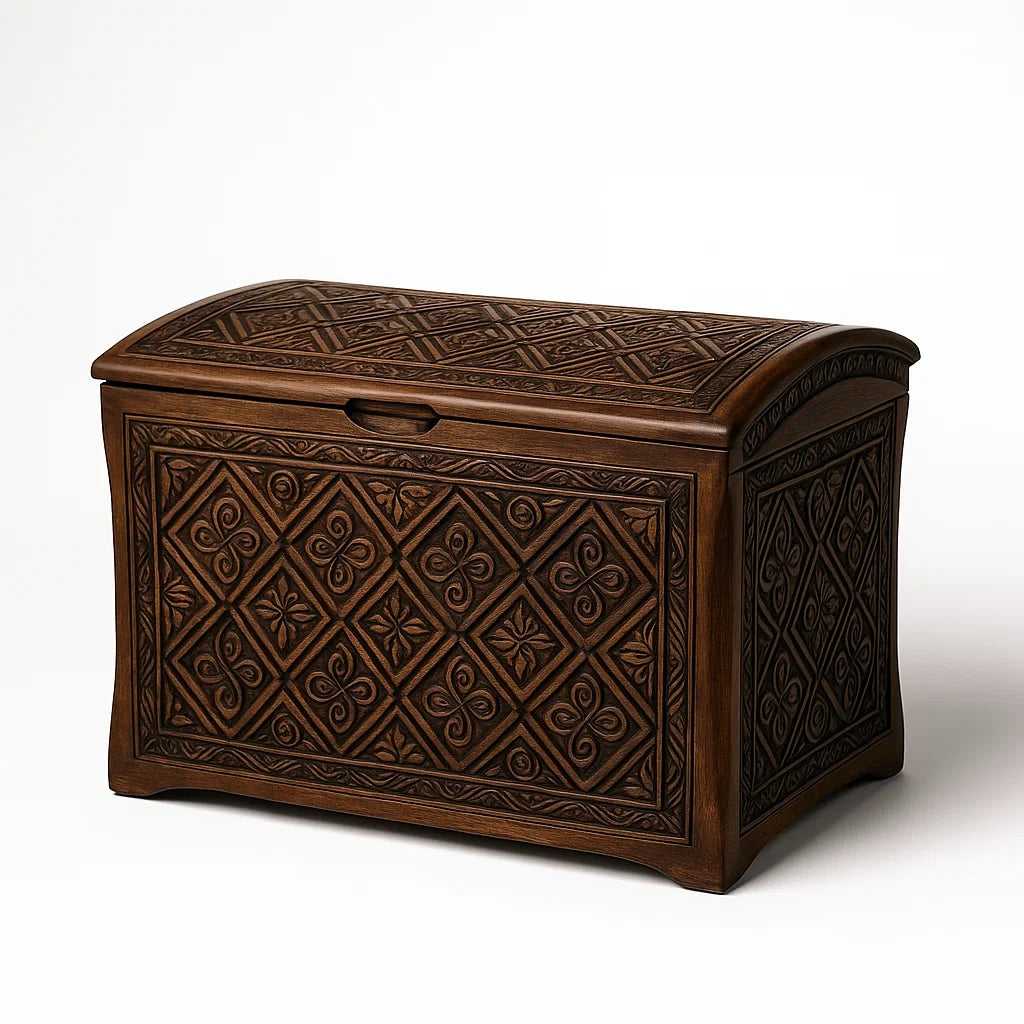 Cassapanca in Legno Intagliato Marrone