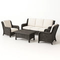 Set Salotto Esterno in Rattan Sintetico con Cuscini Bianchi