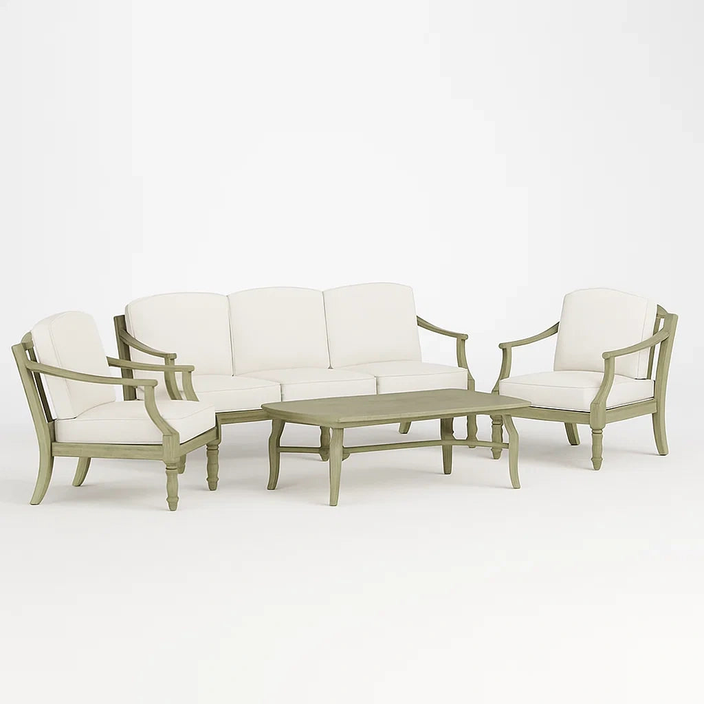 Set salotto da giardino in legno con cuscini in poliestere